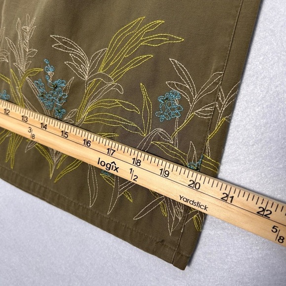 NWT Liz Claiborne Cottage Embroidered A-Line Cotton Skirt Midi Women 8 Olive - Picture 9 of 11